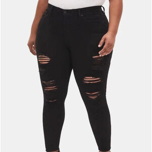 Torrid Skinny Jeans 26 Extra Tall 26XT Black Sky High Premium Stretch Distressed